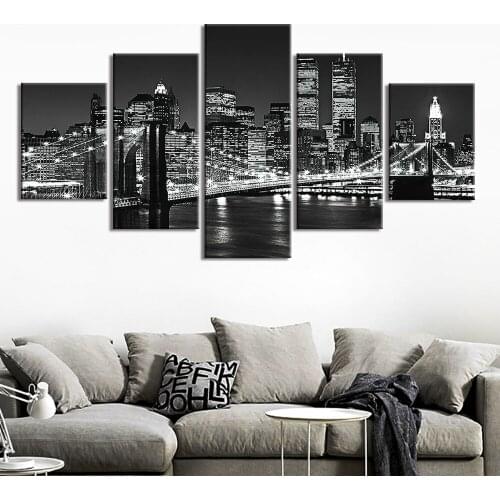 Modern brooklyn bridge Night View Picture Canvas Painting Wall Art for Living room Home Decor HD Prints Poster