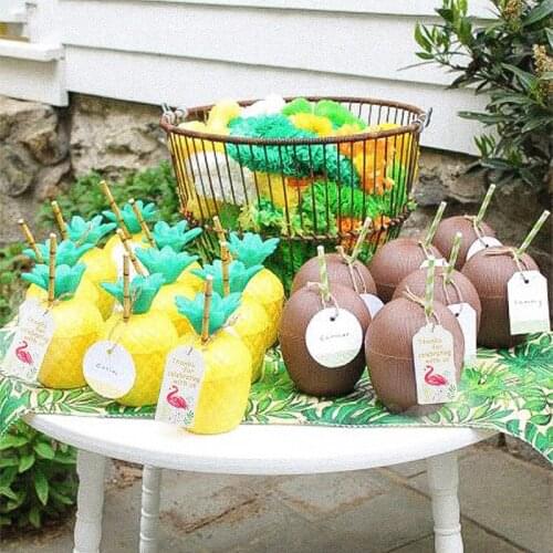Pineapple coconut Cups Hawaiian hula beach Drinking cups Cocktail drink-straws Summer flamingo party Hula Luau parties birthday