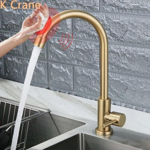 Kitchen Touch Faucet Sink Smart Sensor Tap Single Cold Automatic Grifo Deck Mount Stainless Steel Faucets Kitchen Rose Gold Taps