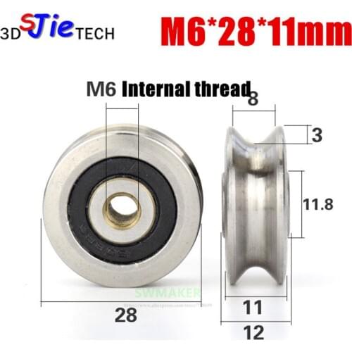 M6*28*11mm U groove, tapping bearing pulley, M6 Internal thread, robe rust resistant 440C stainless steel, rope hoisting wheel