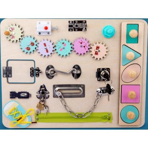 Multifunctional Busy Board Montessori Children Unlocking Toy Early Education Wooden Building Block Baby Montessori Teaching Aids