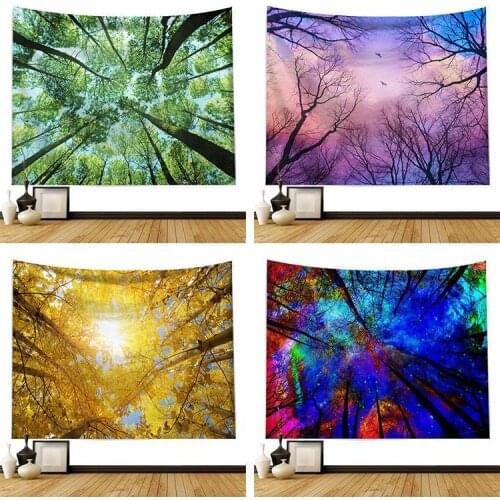 Nature Wall Tapestry Mandala Tree Forest Landscape Boho Room Decor Psychedelic Tapiz Hippie Starry Sky Bedroom Wall Cloth Carpet