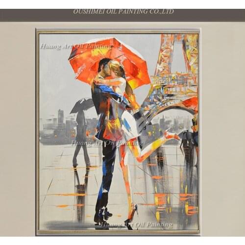 New Handmade Modern Abstract Paris Street Knife Oil Painting on Canvas Lover Hug Artwork Paintings Landscape For Room Decor