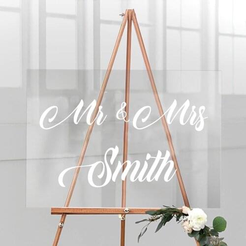 New Fonts Design Mr And Mrs Customizable Last Name Glass Sticker Wedding Decoration Board Removable Sticker A006802