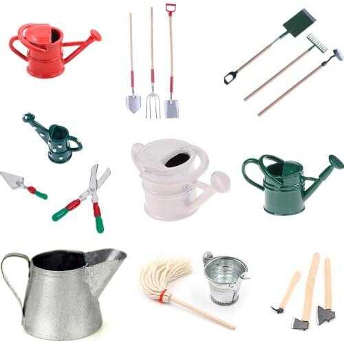 Tin Watering Can for 1/12 Scale Dollhouse Miniatures Garden Scenery Scene Model Kids Furniture Toys DIY Accessories Garden Tools