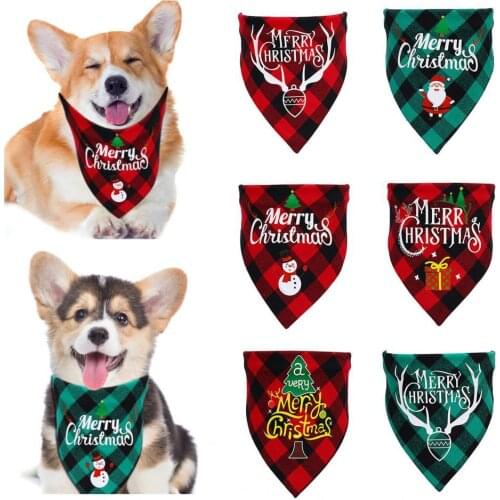 Dog Bib Skin-friendly Christmas Style Printing Pet Supplies Soft Plaid Dogs Bandana Triangle Kerchief Cute Pets Saliva Bib