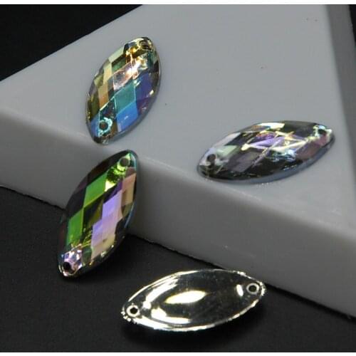 Sew On Acrylic Crystal Clear AB Rhinestones Flat Back 2 holes Horse Eye Gems Fancy Stones For Clothes Dress Arts Crafts Sewing