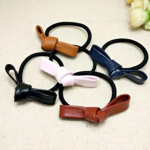 Simple Elastic Rubber Hair Bands Girls Hand-knotted Leather Bow Ponytail Holders Headband Hair Ropes Headdress Hair Accessories