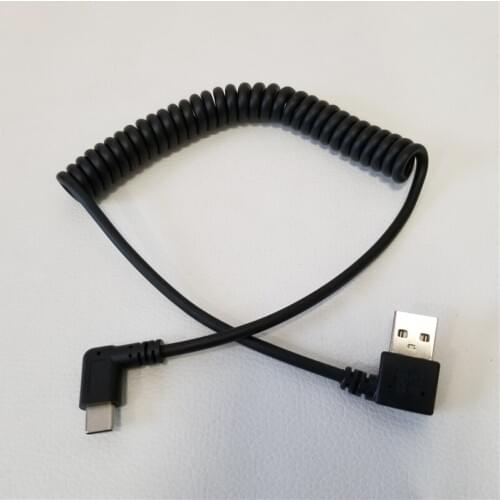 90 Degree Right/Left Angle USB 3.0 A to USB 3.1 Type C Spring Data Extension Retractable Cable Black 1.5M