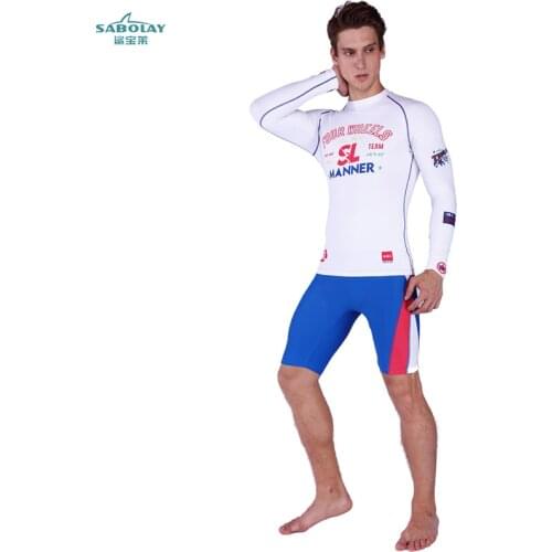 SABOLAY Diving suit Sun protection clothing Professional Long sleeve Swim Trunks Nylon Lycra swimming suits wet suits for men