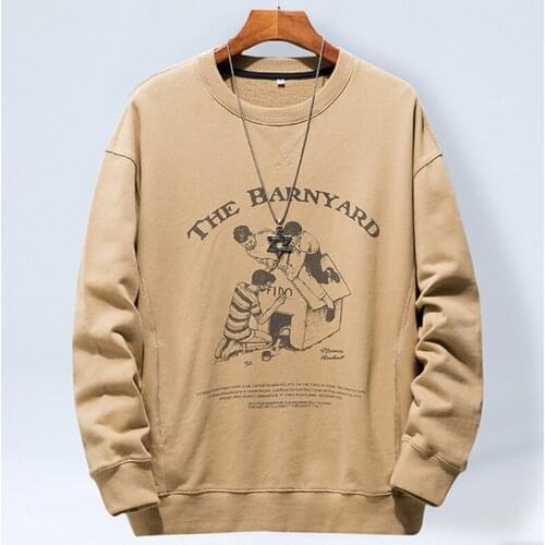 Mens Japanese Harajuku Style Sweatshirt 2021 Autumn and Winter New Classic Fashion Casual Apricot Top Mens Brand T-shirt