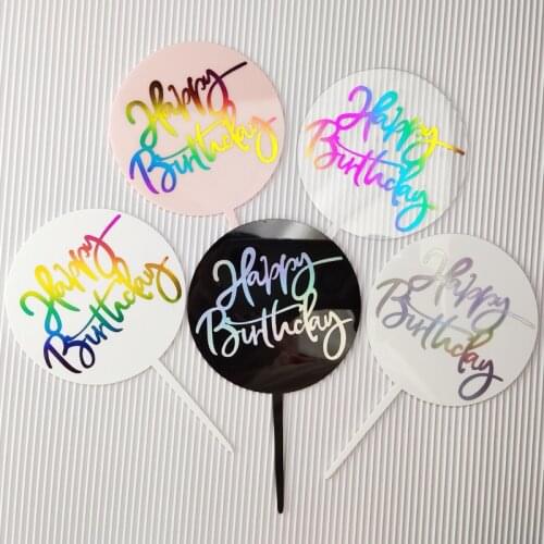 Ins New Colorful Happy Birthday Cake Topper Gold Foil Birthday Cupcake Toppers for Baby Birthday Party Dessert Cake Decorations