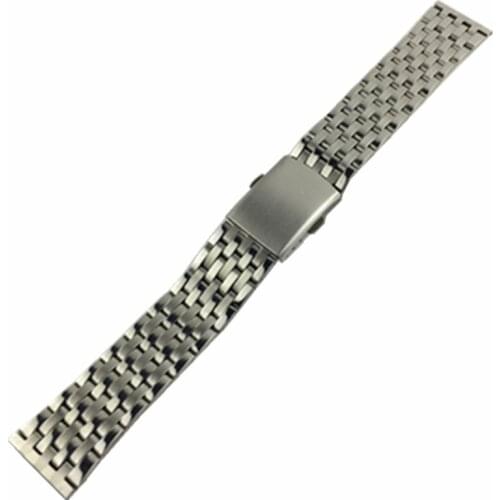 Universal 18MM 20MM 22MM Silver Stainless Steel Watch Bands Wrist Bracelet With Buckle Replacement Metal Wristbands