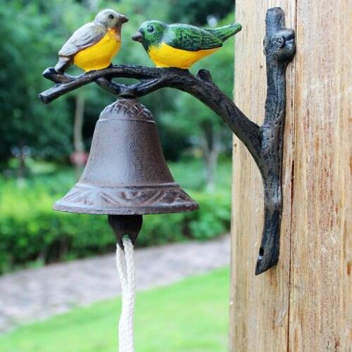 Vintage Two Birds on Branch with Color Hand Painted Design Cast Iron Garden Door Decor Wall Welcome Bell