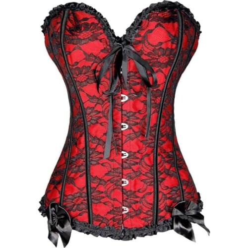 WYS.JL Womens Red Blue Gothic Style Vintage Corset Sexy Fashion Bow Polyester Corset Plus Size S-6XL