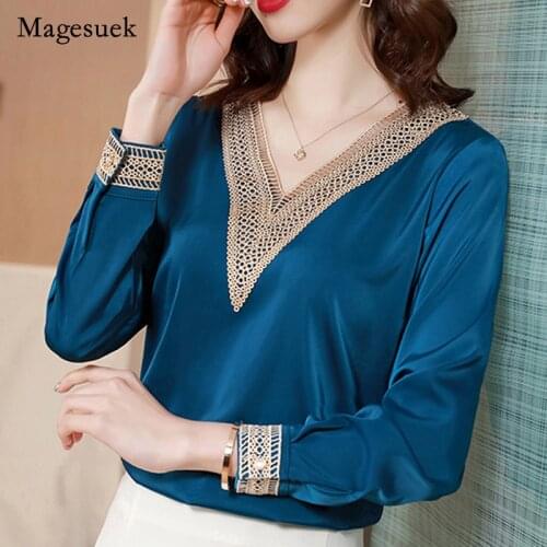 V Neck 2021 Fashion Silk Ladies Clothing Long Sleeve Satin Women Blouses and Tops Plus Size Casual Women Shirts Blusas 15865
