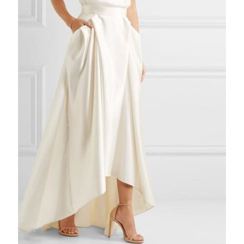 High Quality Beige Satin Bridal Long Skirt High Low Pleated Women Party Skirts with Pocket Sweep Train Bridal Skirt Custom Made