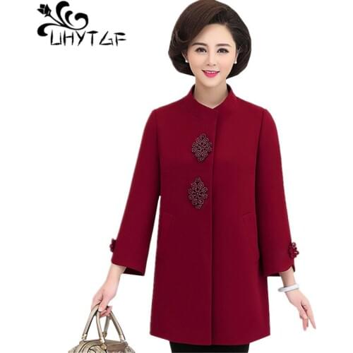 UHYTGF Windbreaker women solid color wild casual spring autumn trench coat Female elegant mom loose 5XL plus size outerwear 1355