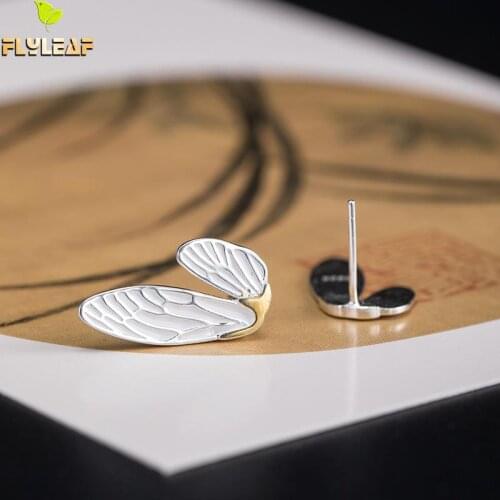 925 Sterling Silver Cicada Wings Big Stud Earrings For Women Original Ethnic Style Female Luxury Jewelry Accessories Flyleaf