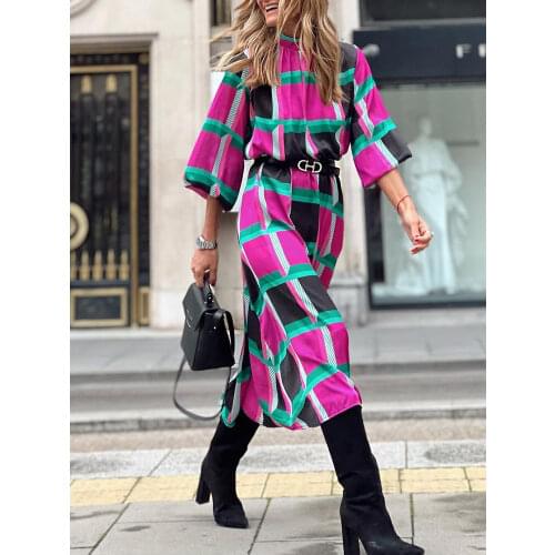 Elegant V-Neck Patchwork Women Long Dress Vintage Bohemian Long Sleeve Ladies Party Dress Fashion Holiday Dress Femme Vestidoes