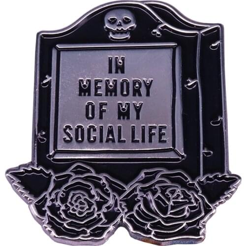 In memory of my social life tombstone badge skull flower brooch Gothic art collection