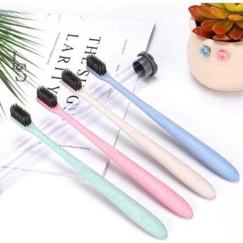 4 PC Environmental friendly wheat straw Toothbrush Bamboo Charcoal Soft-bristle Teethbrush Adults Toothbrush