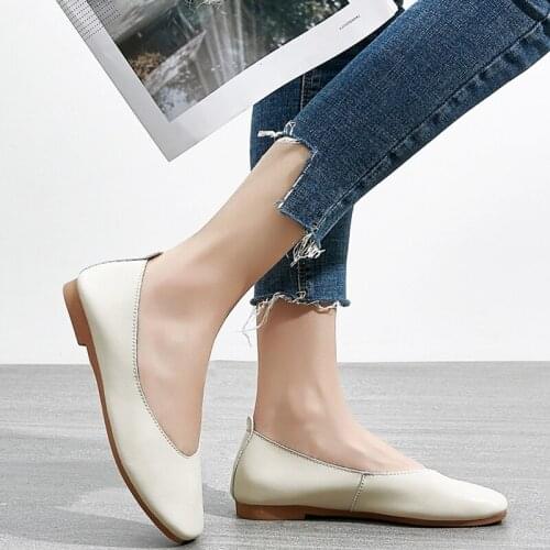 ZXWFOBEY Women Flats Single Oxford Autumn Women Shoes Flats Leather Mom Solid Color Casual Loafers Shoes Woman Ladies Shoes