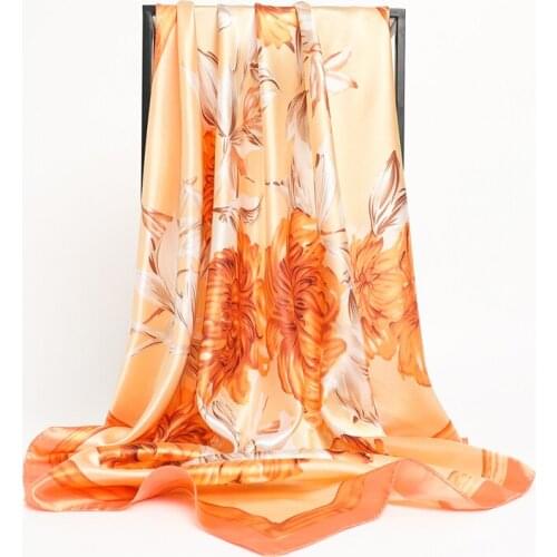 2021 Satin Square Scarf For Women Headscarf Neckerchief Elegant Silk Shawl Foulard Hijab Female Headband Hair Bands Bandana