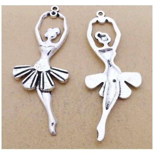 Newest 4Pieces 25*61mm Mixed Alloy Antique Silver Color Ballerina Charms Bracelet Pendant Accessory For DIY Jewelry Making