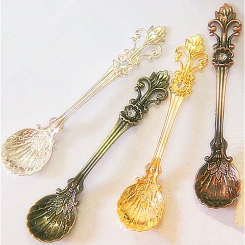 8pcs Vintage Zinc Alloy Coffee Spoon Kitchen Dining Bar Tea Dessert Drink Milkshake Ice Cream Spoon Tableware Wedding Souvenir