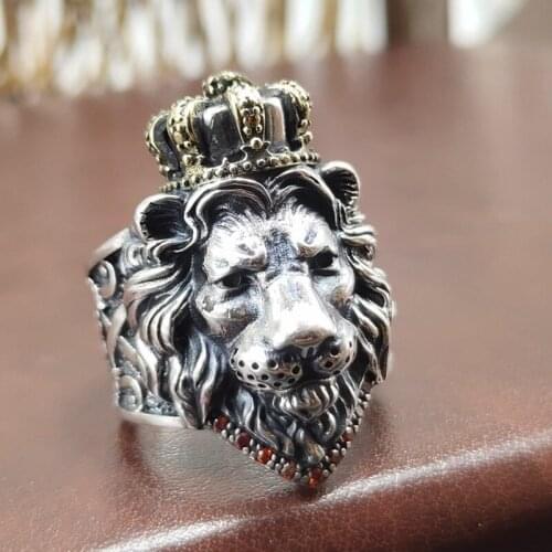 BOCAI 2021 Fashion Real s925 Silver Domineering Lion Ring Man Cross Opening Adjustment Personality Man Ring