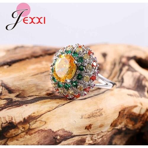Brand Indian Jewelry Accessories Vintage Colorful Silver Yellow Crystal Rings Wedding Jewelry For Women Anel Gifts