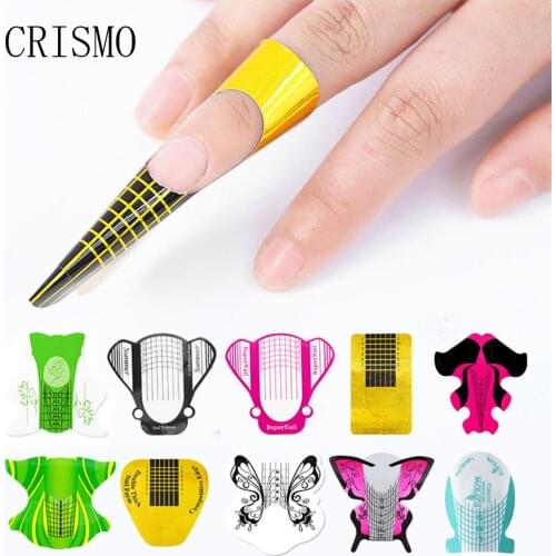CRISMO 100Pcs French Tips Nail Forms Gel Polish Extension Forms Tips Nail Art Decoration DIY Nail Gel Curl Forms Nail Stickers