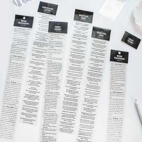 PET Long Tape Black English Series Basic Text Hand Account Decoration Stickers 8 Stickers Scrapbooking Materials Paper Tags