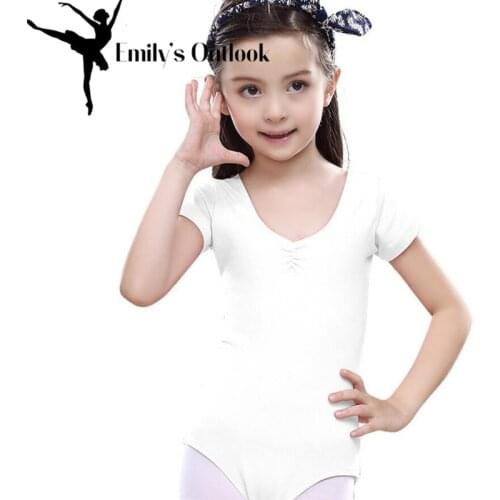Toddler Ballet Leotard For Girls Dance Basic Short Sleeve Gymnastics Bodysuit Soft High Stretch White