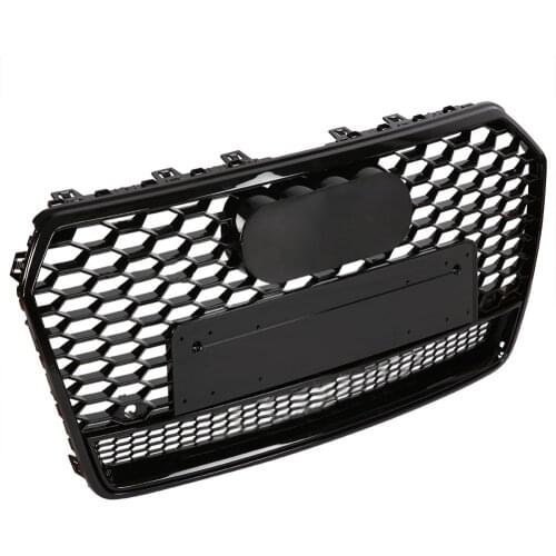 For RS7 Quattro Style Front Sport Hex Mesh Honeycomb Hood Grill Gloss Black For Audi A7/S7 2015 2016 2017 Car Accessories New