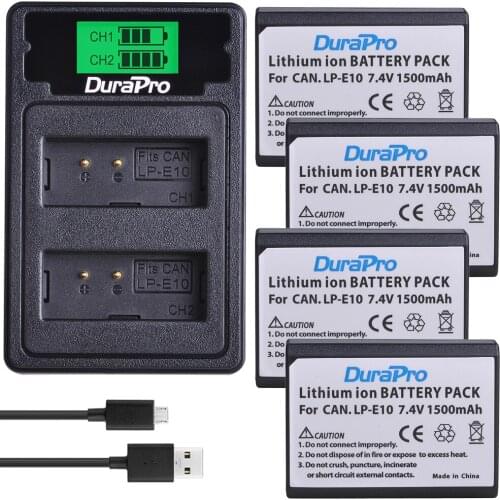 DuraPro 4x 1500mAh LP-E10 LP E10 Camera Li-ion Battery Charger with Type C Cable For Canon 1100D 1200D Kiss X50 X70 Rebel T3 T5
