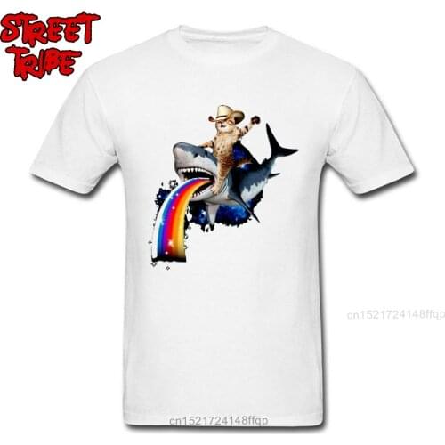 Cartoon T-shirt 3D Men Custom Tshirt Shark Print Cool Clothes Cowboy Cat Lovely Tops & Tees Summer White Cotton Clothes Rainbow
