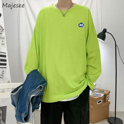 Long Sleeve T-shirts Men Letter-printed Plus-size 3XL Loose Spring-autumn New Mens Casual Oversize Tops Students All-match Chic