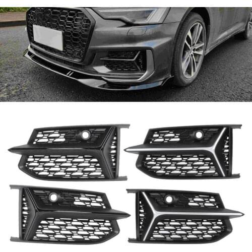 Glossy Black Honeycombs Mesh for RS6 Style Fog Light Grilles Grills Fit for Audi A6 S-Line C8 S6 2019-2020