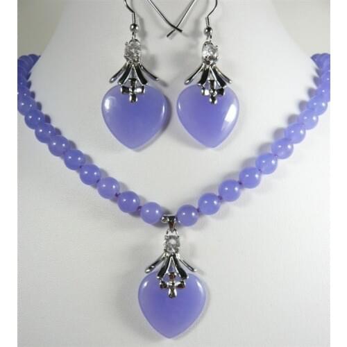 HGTRF67 Hot sale noblest red green Purple stone Necklace heart-shaped pendant Earring set
