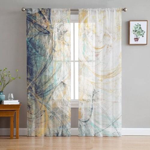 Art Line Retro Style Shabby Whirlpool Tulle Sheer Window Curtains for Living Room Bedroom Modern Tulle Voile Curtains Decoration
