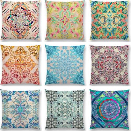 Hot Sale Boho Art Flower Gorgeous Floral Diamond Doodle Botanical Nature Moroccan Pattern Retro Cushion Decor Sofa Throw Pillow