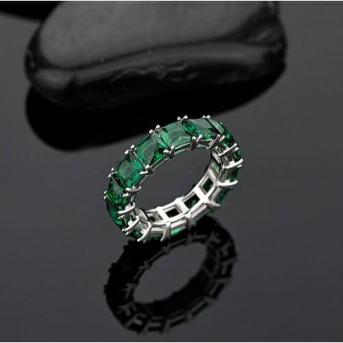 Trendy 925 Sterling Silver 5*5mm Emerald Sapphire Eternity Rings for Women Men Fine S925 Jewelry Gemstone Party Ring Anniversary
