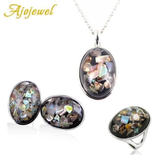 Ajojewel Unique Sea Shell Fashion Jewelry Sets For Women Egg Shaped Necklace Earring Ring Sets For Party Wedding Gifts