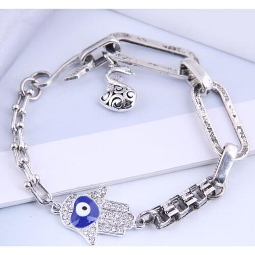 Korean Eyes Pendant Bracelet Retro Antic Silver Thick Chain Link Bracelet Male Female Punk Jewelry