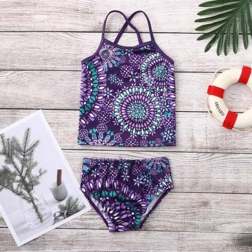 Kids Baby Girls Beach Sport 2-Piece Banded Tankini Swimsuit Swimwear Bikini Set summer girls swimsuit kids bathing suit dropship