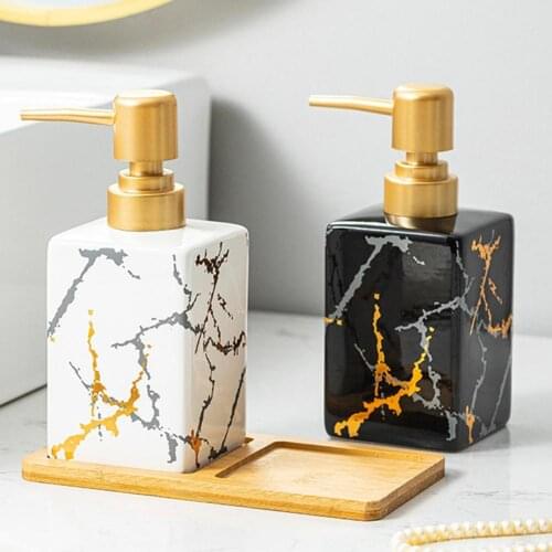 320ML Square Shape Soap Dispenser Non-Slip Ceramic Shampoo Pump Bottle for Home