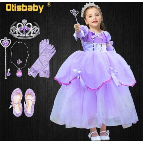Disguise Fancy Girl Ruffle Sophia Dress Kids Princess Sofia Tulle Halloween Cosplay Frock Children Summer Clothes Party Dress up