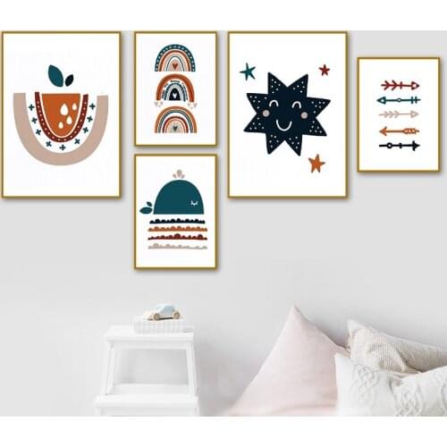 Cute Nursery Decoration Boho Rainbow Posters and Prints Scandinavian Cartoon Wall Art Canvas Painting Pictures Kids Room Decor